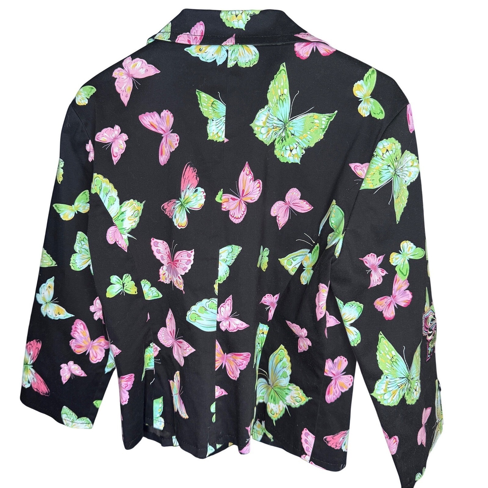 Festival Retro Butterfly Blazer Black Multicolor Maximalist Sequin Jacket Sz 12 — image 3 of 8